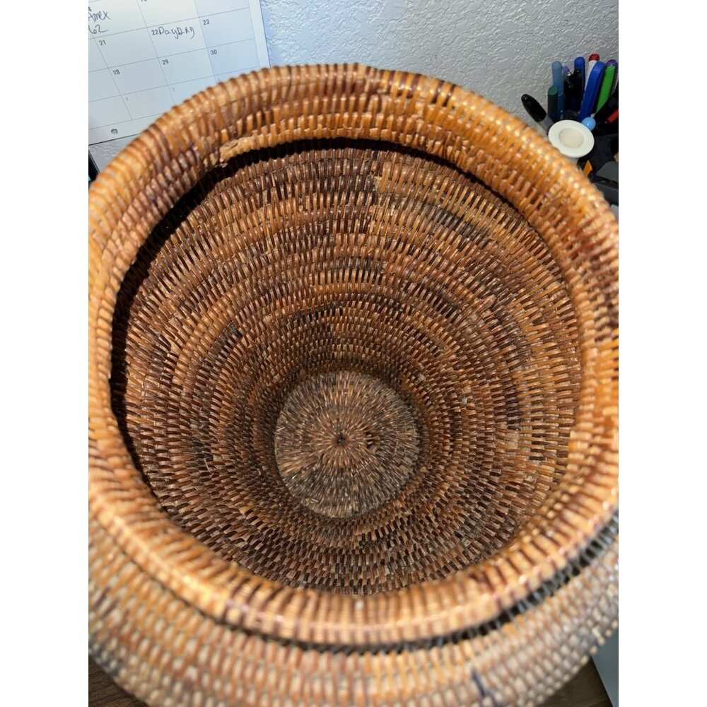 ANTIQUE HAND WOVEN 15.5” Tall Philippine COIL BASKET WITH LID African Tribal - Picture 6 of 12